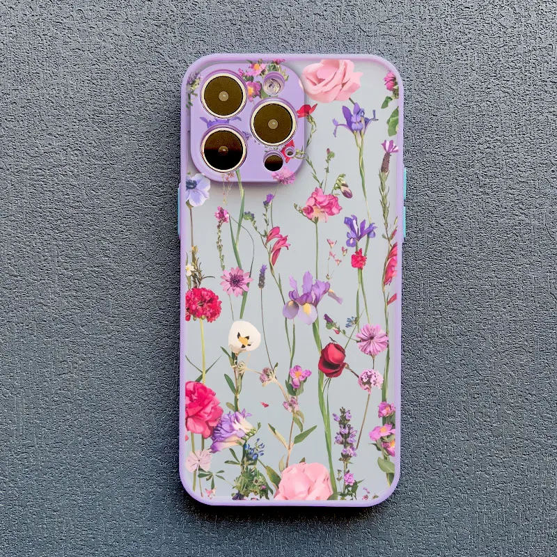 Elegante rosa lila Blumen-Handyhülle für iPhone 16, 17, 15, 14, 13, 12, 11 Pro Max, Abdeckungen Mini 7 8 Plus XS X XR, stoßfeste Schalen – Detail 9