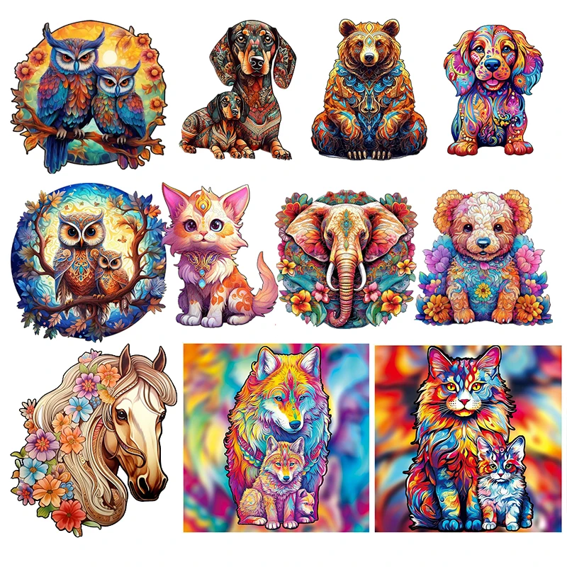 300pcs Wooden Puzzle Color Cat Delicate Irregular Shape Puzzles Gratitude Adult Stress Reduction Family Interactive Toys Gift