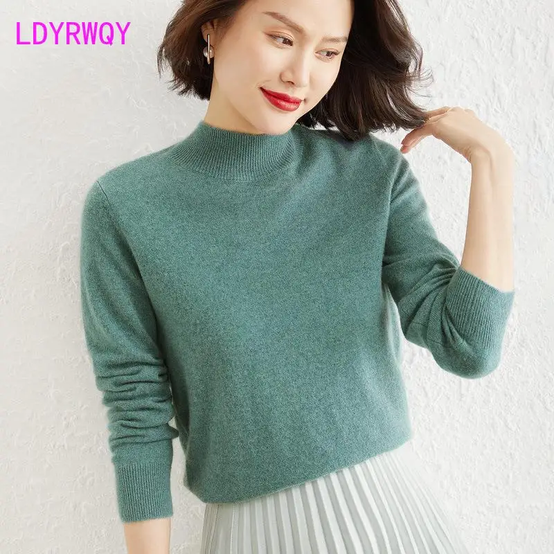 2023 Autumn and Winter New Knitwear Women\'s Half High Collar Underlay Sweater Solid Color Knitwear Women\'s Clothing