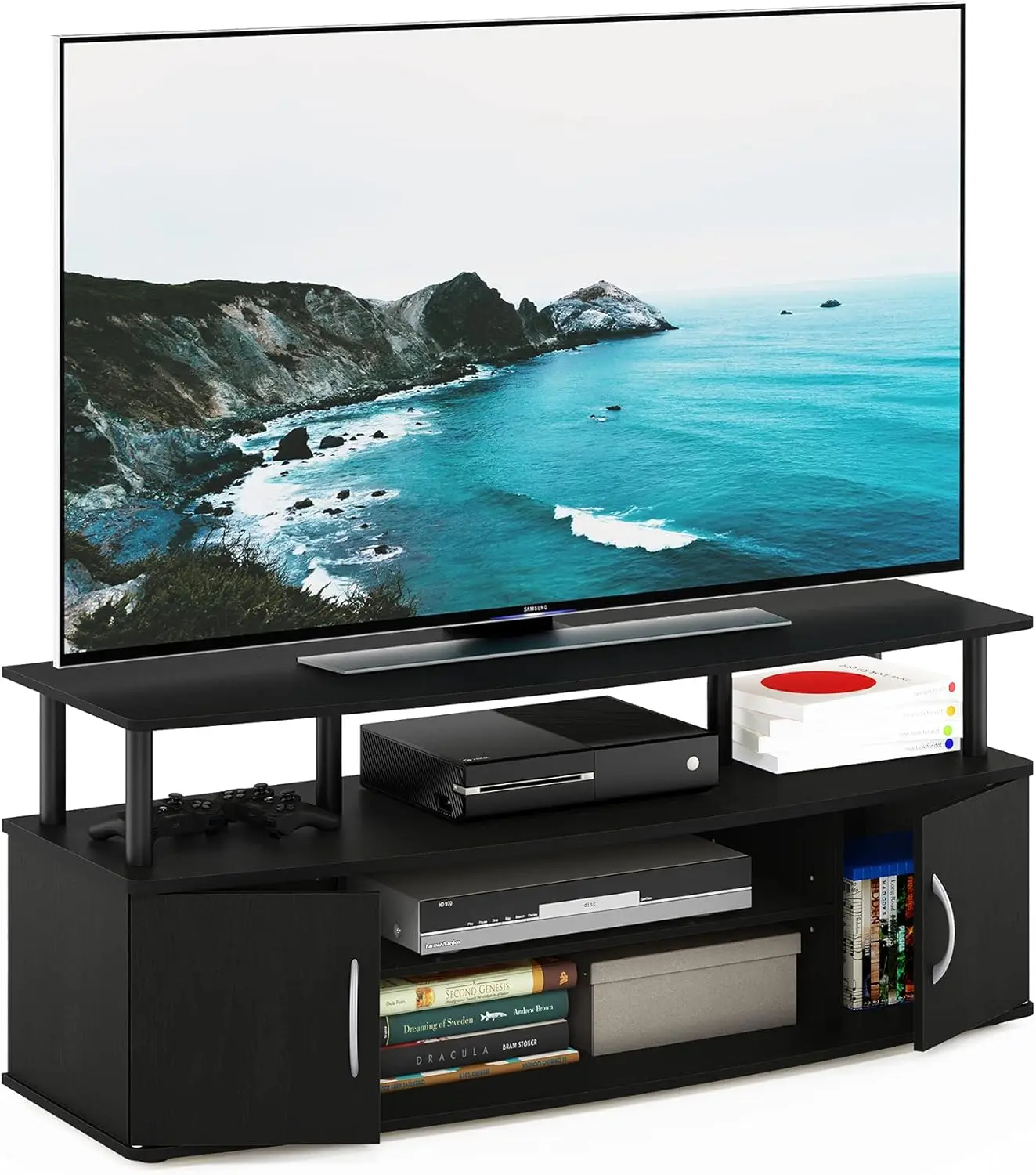 

Large Entertainment TV Stand for Up to 55 Inch Screens, Blackwood Finish with Storage Shelves