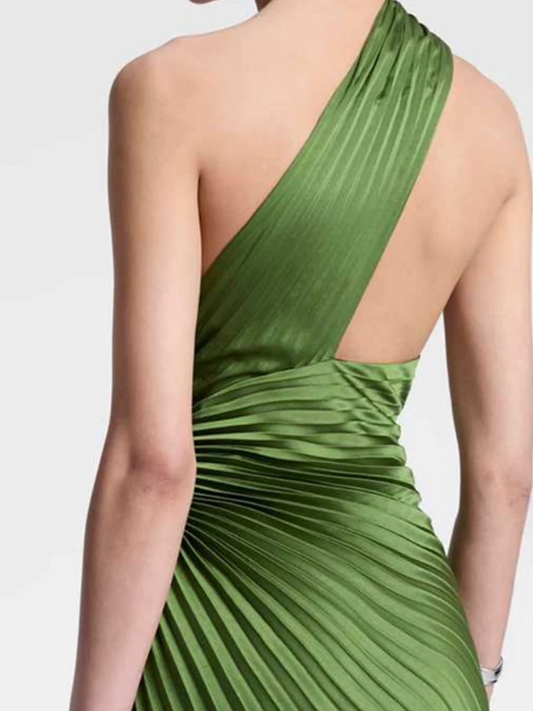 Women's Summer Sleeveless Skew Collar Fashion Patchwork Maxi Dress Elegant Chic Solid Holiday Streetwear Party Dress for Ladies - view 4