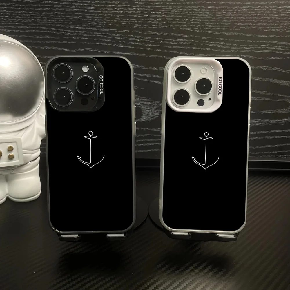 Anchor Compass Nautical Sailor Phone Case IMD Color Silver Shell For IPhone 16 15 14 13 12 11 Pro Max Plus