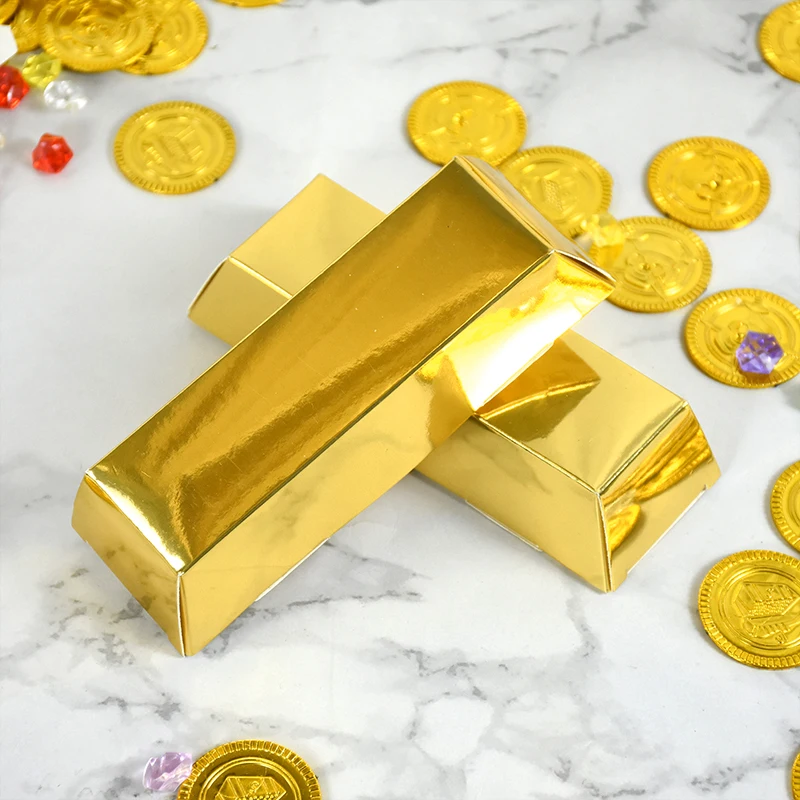 10pcs Gold Bars Gift Box Golden Party Favor Chocolate Gold Coins Foil Treasure Brick Paper Box Party Casino Theme Decor Supplies