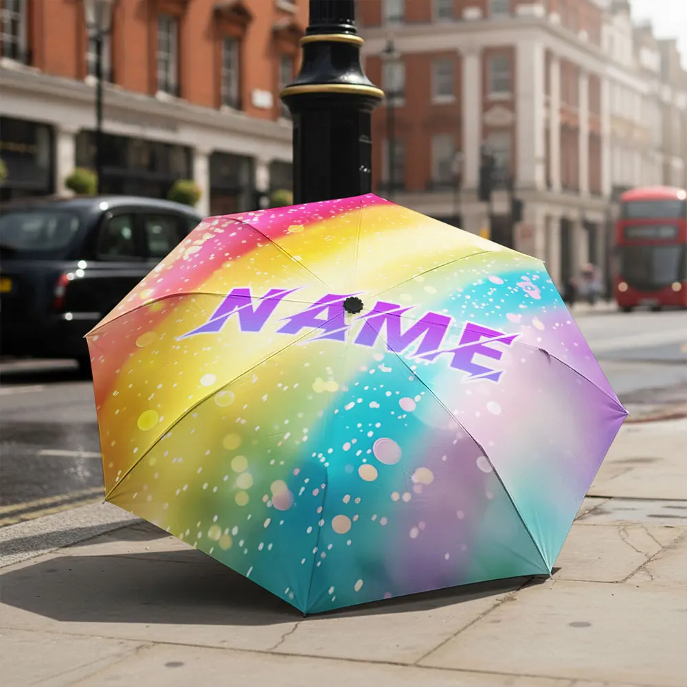 Custom Name umbrella, Colorful Rainbow Pattern with Bold Text Fashion Fashion Folding Umbrella for Daily Use, Christmas Gift