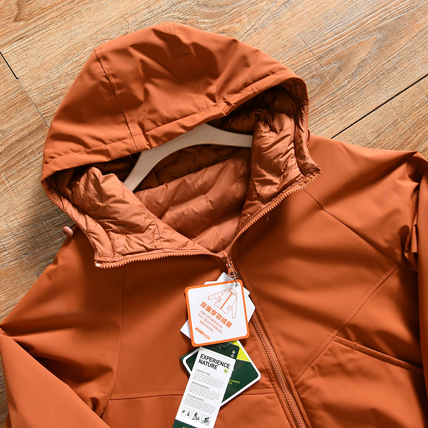 Men's Outdoor Casual Hooded Duck down Jacket Double-Sided Wear Thickened Warm Polyester Fiber Zipper Closure Long Sleeve Coat