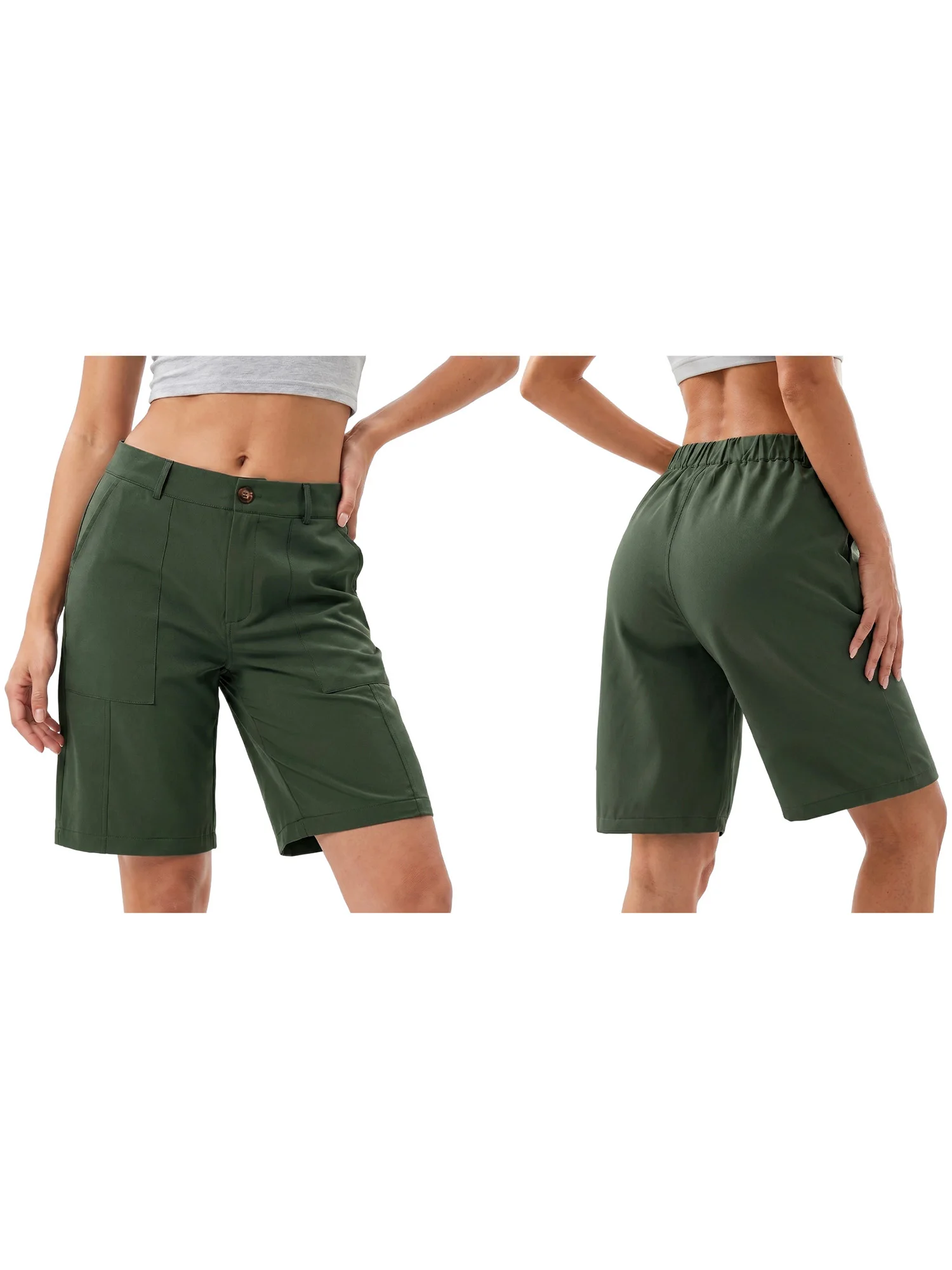 Sommer-Bermudashorts für Damen, lockere, lässige, einfarbige, knielange Shorts mit hoher Taille, Shorts zum Ausgehen – Detail 10
