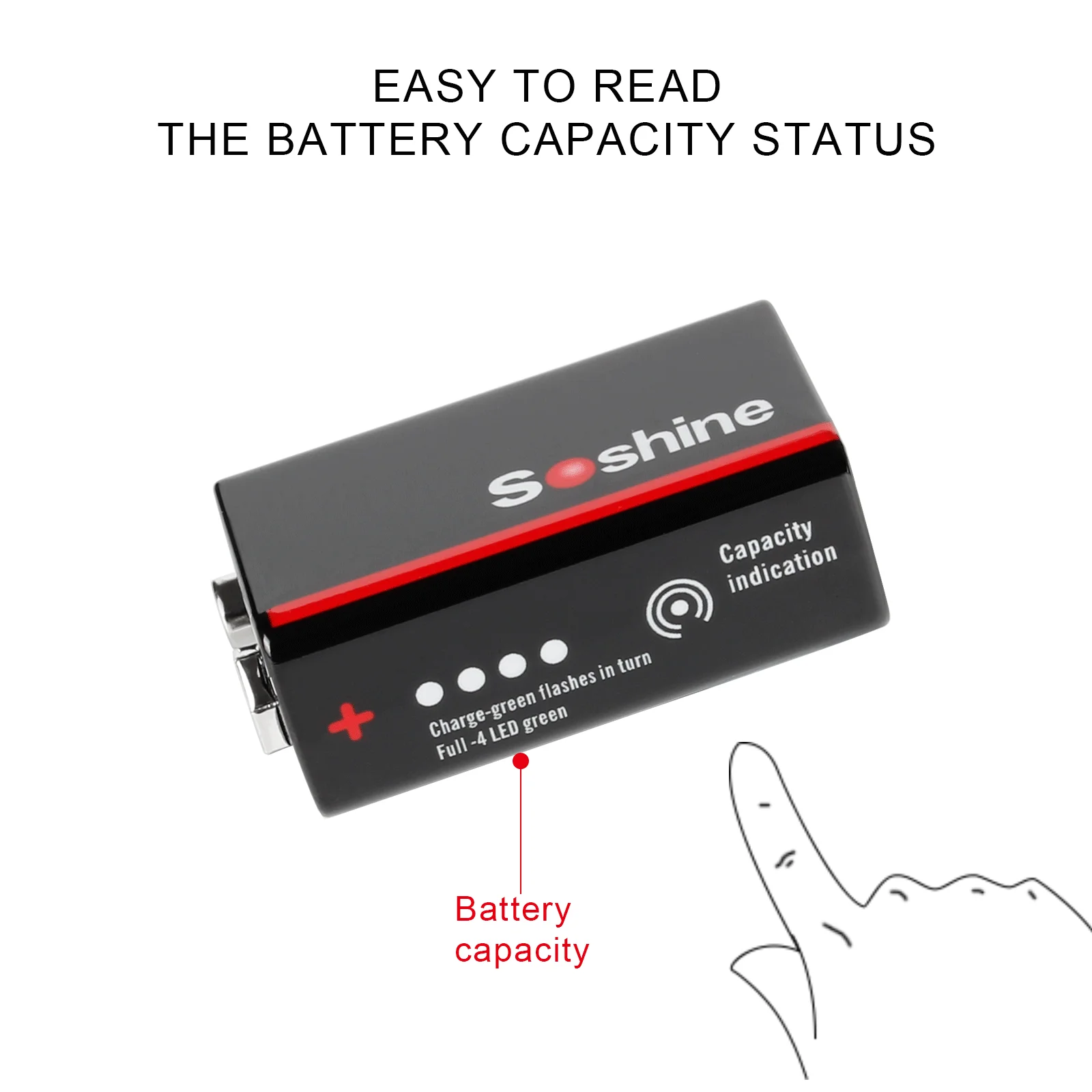 Soshine USB 9V 500mAh Li-ion Rechargeable Battery 9V Low Self-discharge Lithium-ion Battery for Electric Guitar Medical Devices