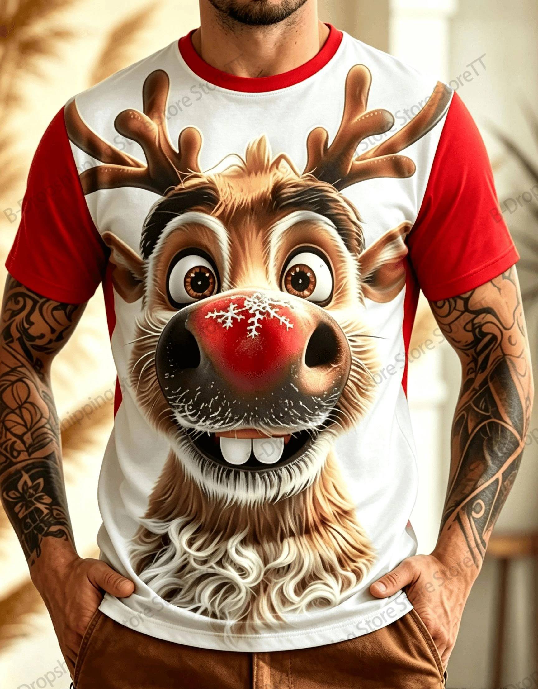 2027 Cartoon Christmas Reindeer Elk 3D Print T-shirt Men Women Fashion Short Sleeve Tops Tees Kids Clothing Santa Claus Costume