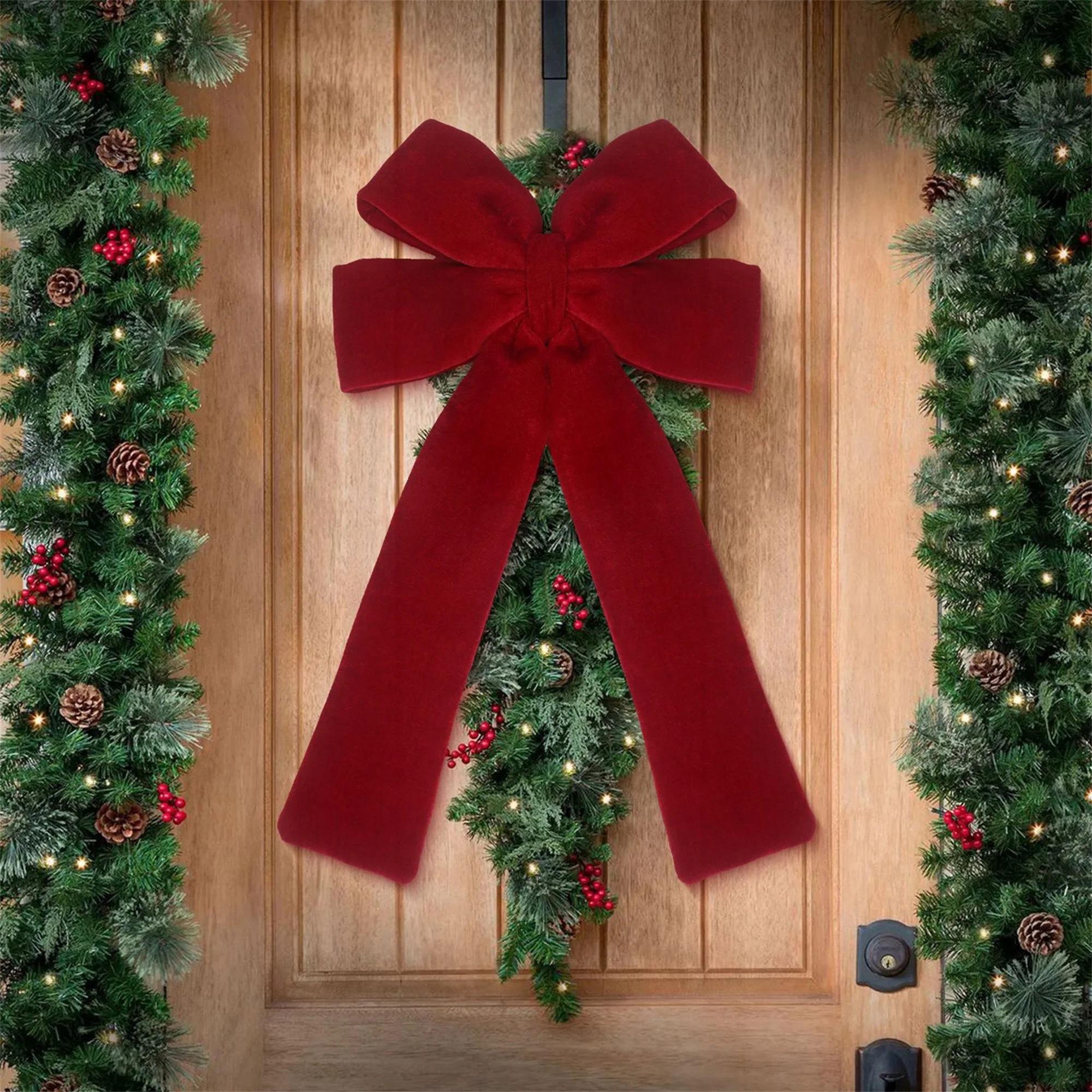 

Festive Red Velvet Christmas Bow Decorations for Front Door Wall Home and Holiday Party - Large Wreath Accents