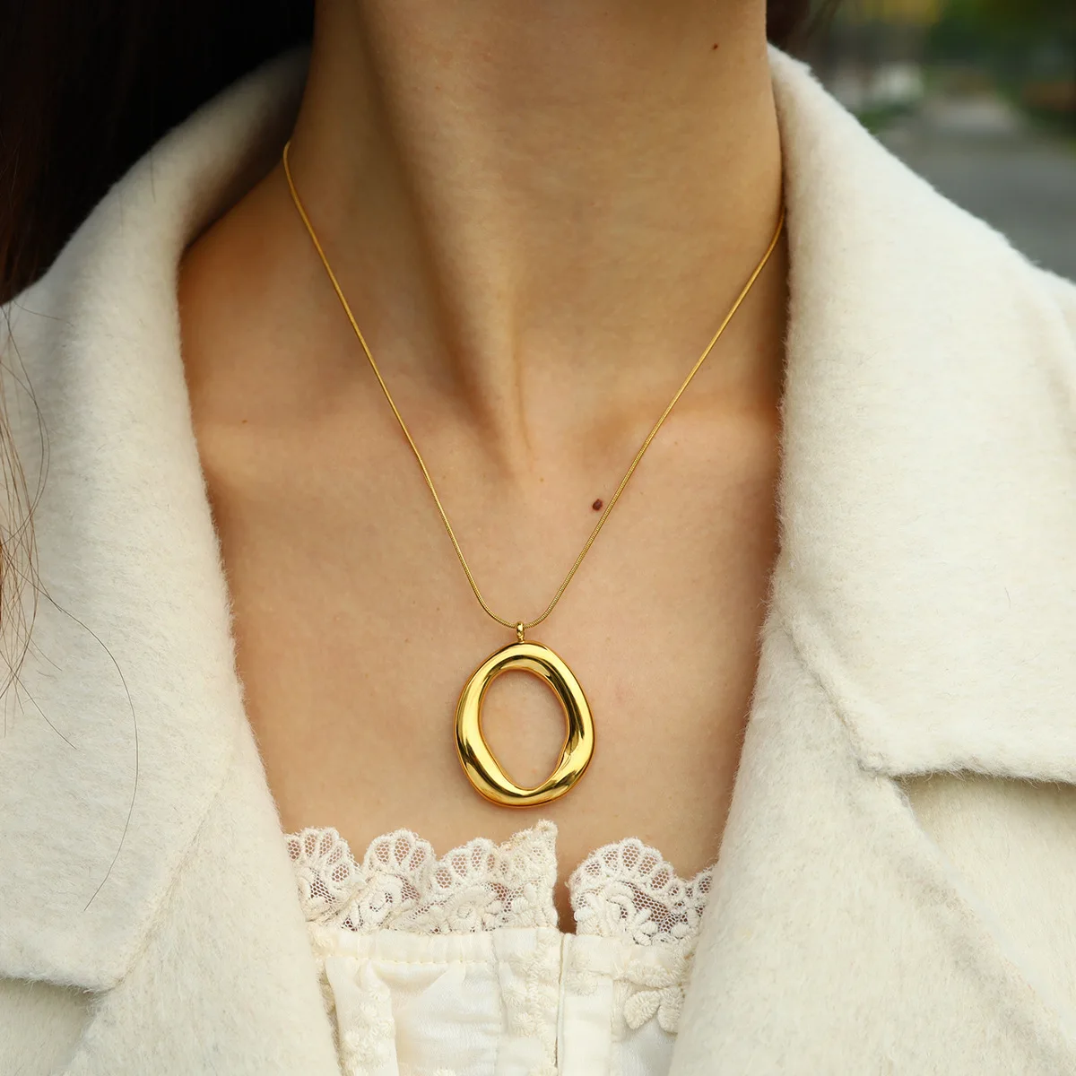 Stainless Steel Necklace Matching Earrings Ring for Women 18k Gold Plated Chain Necklaces Stud Earring Chunky Rings Jewelry Set