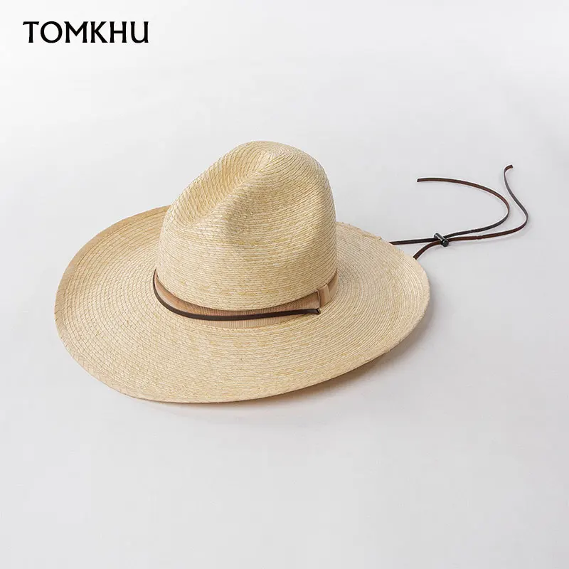 

Fashion Summer Beach Sun Hat For Women Beach Fedora 2025 Handmade Palm Leaf High Top Panama Upturned Jazz Cowboy Designer Hat