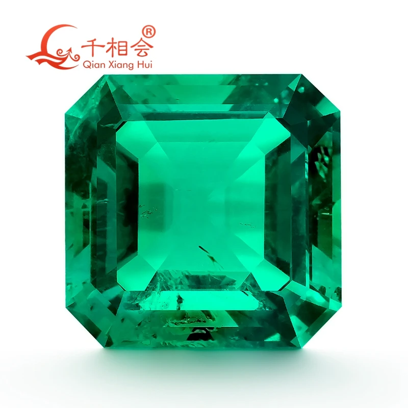

Asscher Square Colombia and Dark Green muzo Emerald Cut Created Hydrothermal Gemstone with Minor Cracks Inclusions Loose Stone
