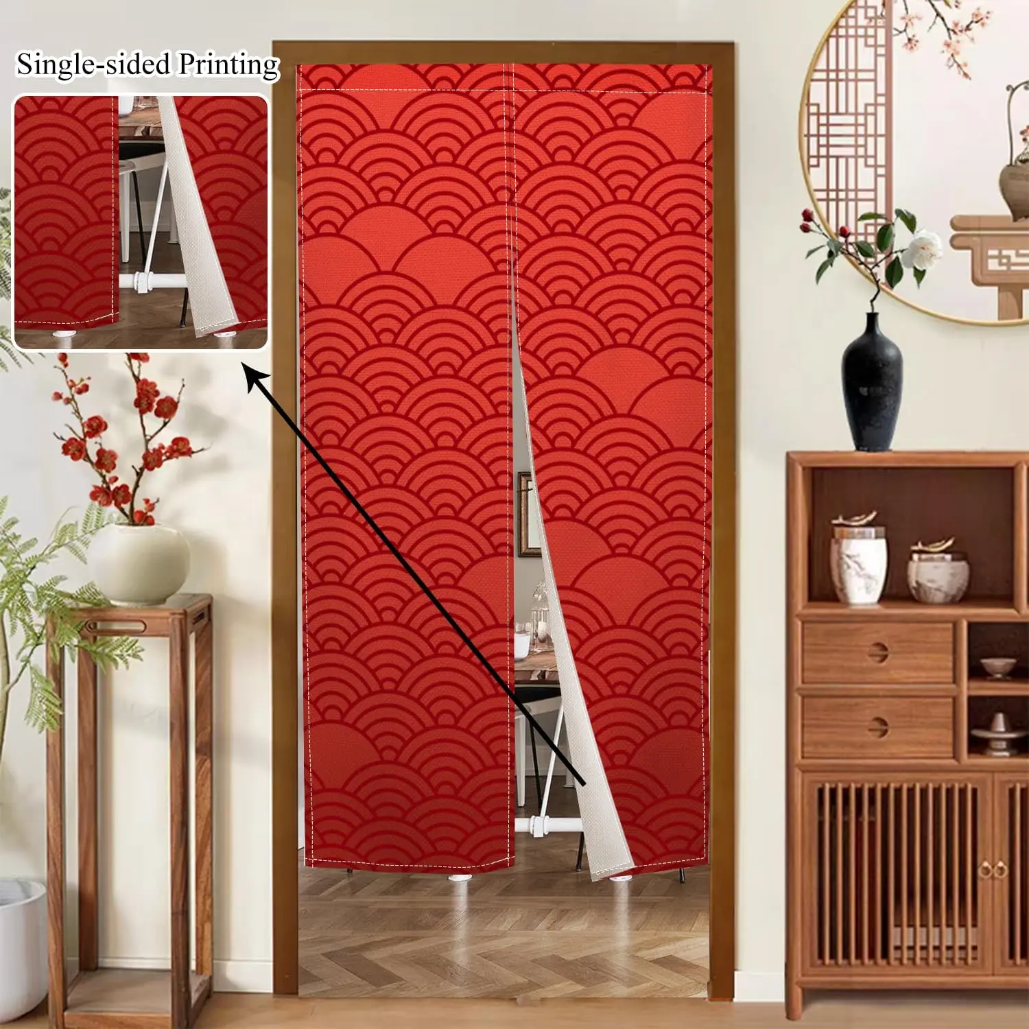 Traditional Japanese Noren Doorway Curtain Red Waves Pattern Long Type Wall Door Curtains Window Treatment Hanging Door Tapestry