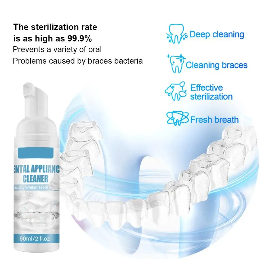 Retainer & Mondbeschermer Schoner Schuim-60Ml: Diep Schoon, Witter, Elimineer Geur & Vergeling Voor Beugels En Aligners