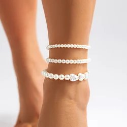 Boho Anklet Foot Multilayer Pearl Chain Summer Bracelet Charm Anklet Sandals Barefoot Beach Vacation Foot Bridal Jewelry J037