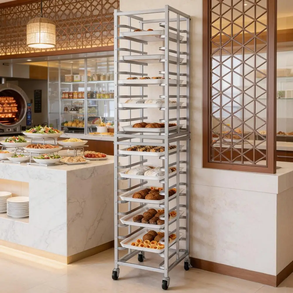 Bread Baking Speed Rack 4 Flexible Casters 10/20-tier Stainless Steel Baking Rack with Wheel Pan Trolley Movable Bakery Stand 50