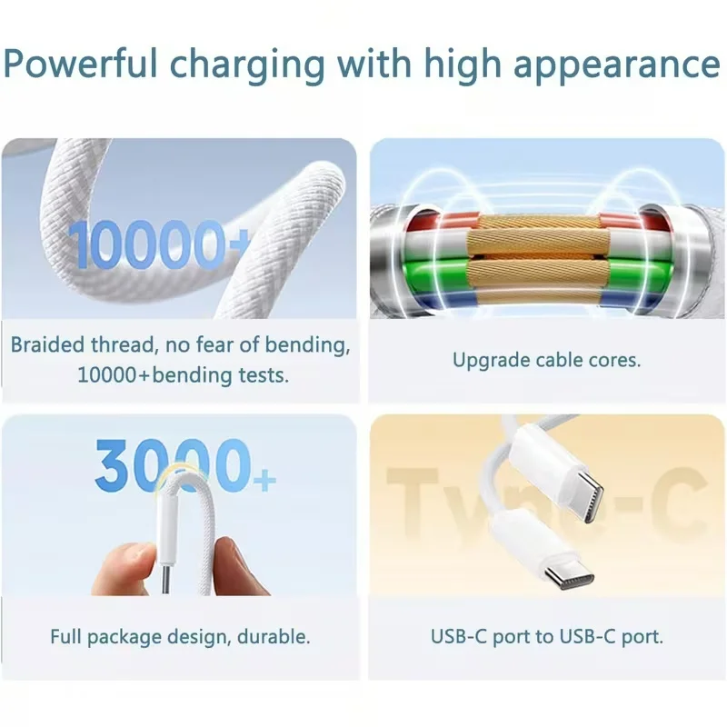 USB-C 60W Fast Charging Cable Type-C for Phone 15/16 Pro Max PD Quick Charge Cord Fast Charger Wire