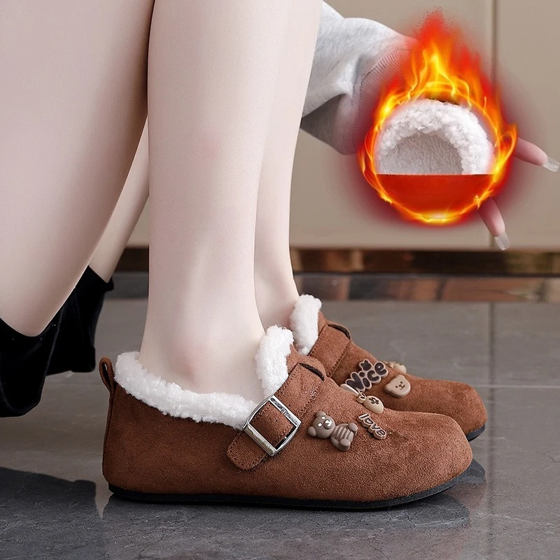 الشتاء المخملية المرأة الكرتون المتسكعون الدافئة ومريحة المنخفضة قطع الأحذية القطنية المألوف قدم واحدة حذاء كاجوال مسطح #5