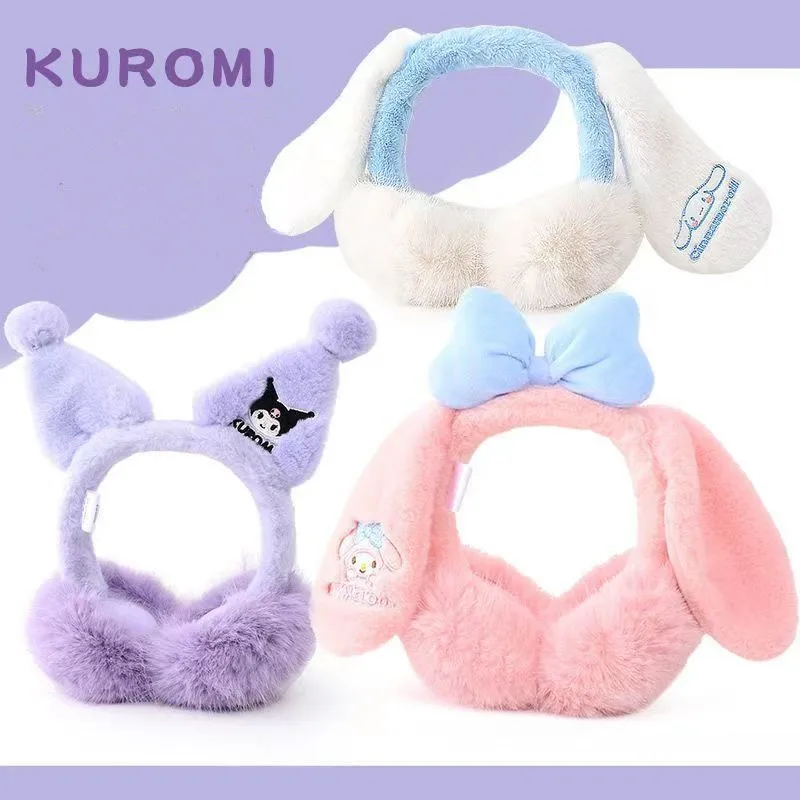 

Sanrio KUROMI Cinnamoroll зимние толстые теплые ветрозащитные и защитные наушники для детей, плюшевые полностью завернутые и складные наушники