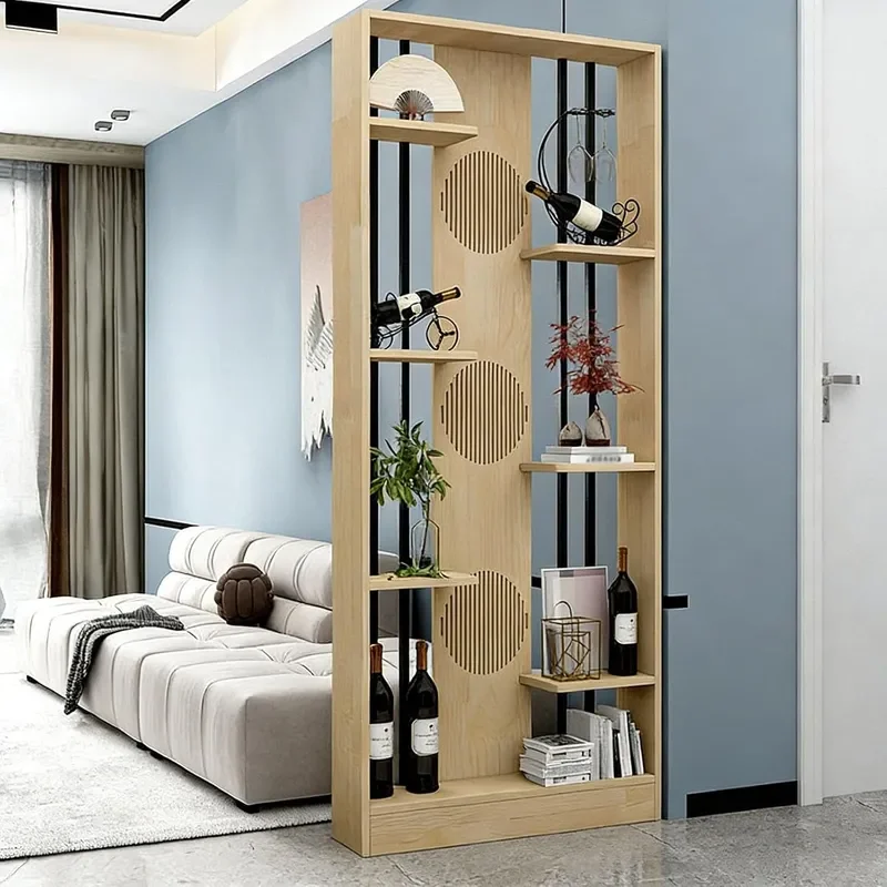 78.7 Tall Room Divider with Storage Shelves Modern Freestanding Wooden Partition Wall Privacy Screen Separator Display