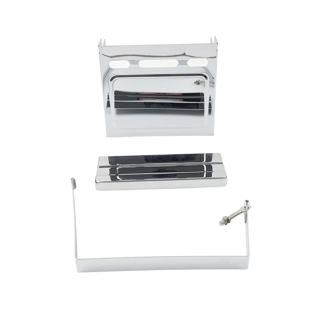 3Pcs Chrome Motorcycle Battery Side Top Cover Protector Strap Kit For Harley FXWG 1980-1986 For FXE FXS