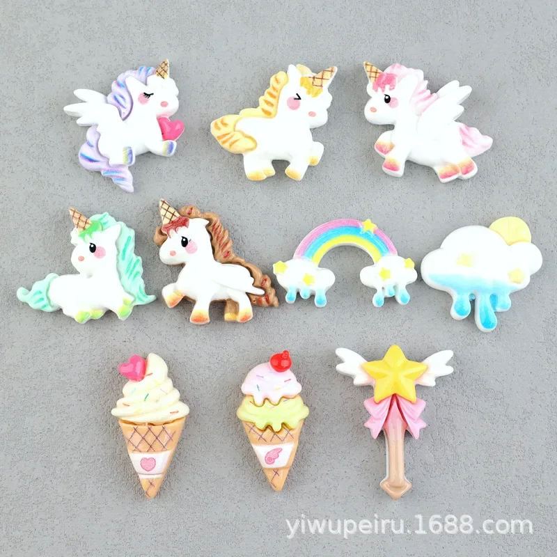 5pcs Unicorn cute cartoon ice cream resin flatback diy kawaii resin accessories crafts materials scrapbooking embellishment