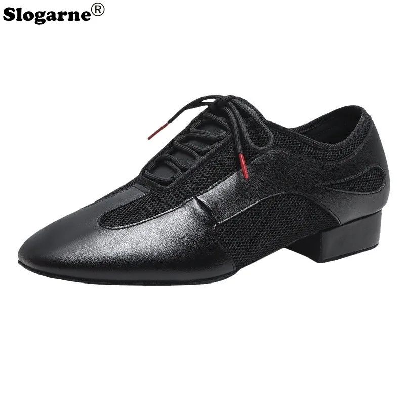 

2024 Men Leather Latin Shoes Male 2.5 3cm Heels Jazz Tango Ballroom Dance Shoes Boys Genuine Salsa Waltz Dance Spoprts Sneakers