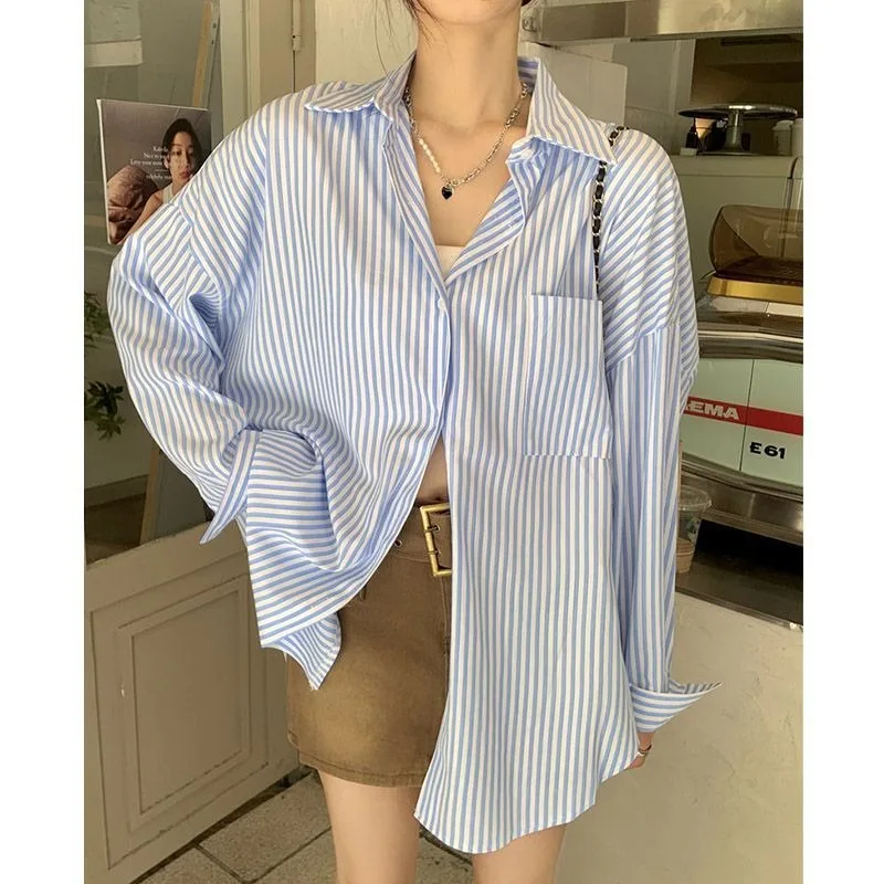 قمصان نسائية كورية Y2K ملابس الشارع الشهير قمصان نسائية مخططة بأزرار موضة كل مباراة سترة نسائية علوية لخريف 2025 قمصان جديدة بسيطة