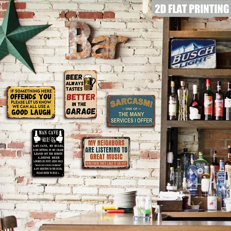 [JIT]Decorative Sign& Plaque 5pcs Retro Metal Signs Featuring Humorous And Sarcastic Quotes, Perfect for Decorating a for Man Ca