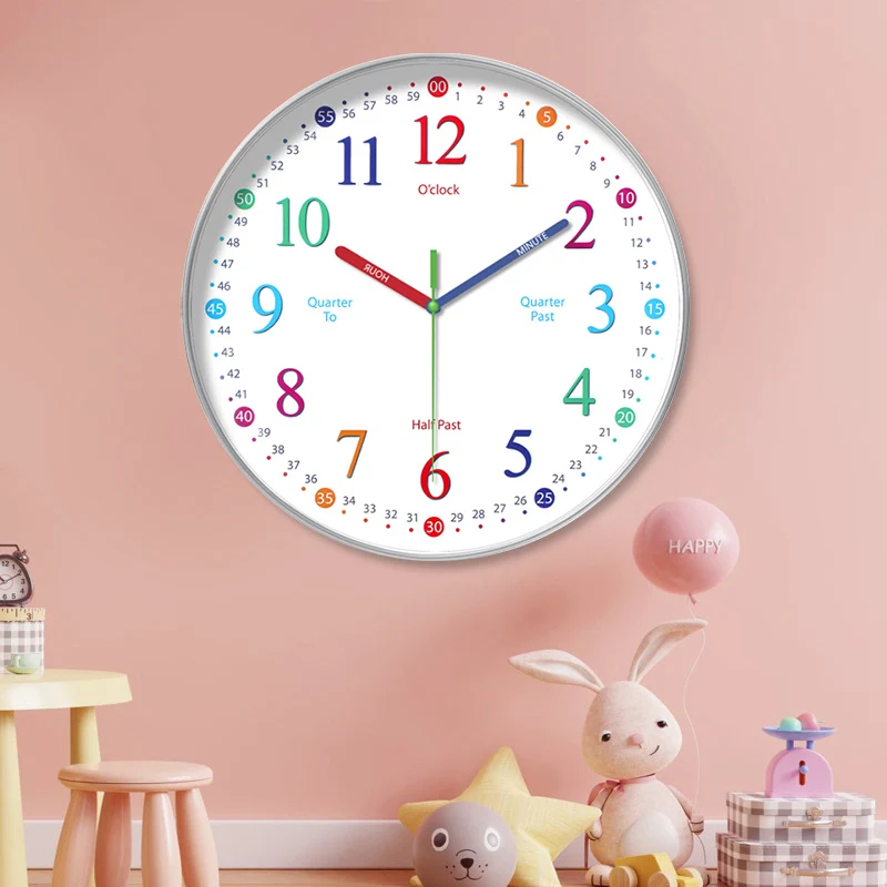 8/10inch Non-Ticking Learning Wall Clock Hanging Clocks Children Classrooms Teaching Clock Educational Tool Kids Room Home Decor