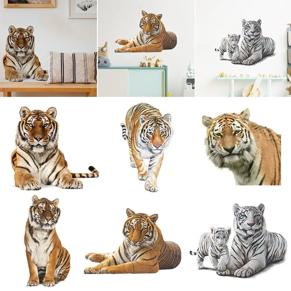 Multicolor 3D Tiger Wall Sticker Home Decoration Self-Adhesive Cartoon Animal Stickers Living Room Kidsroom Vivid Tiger Decals