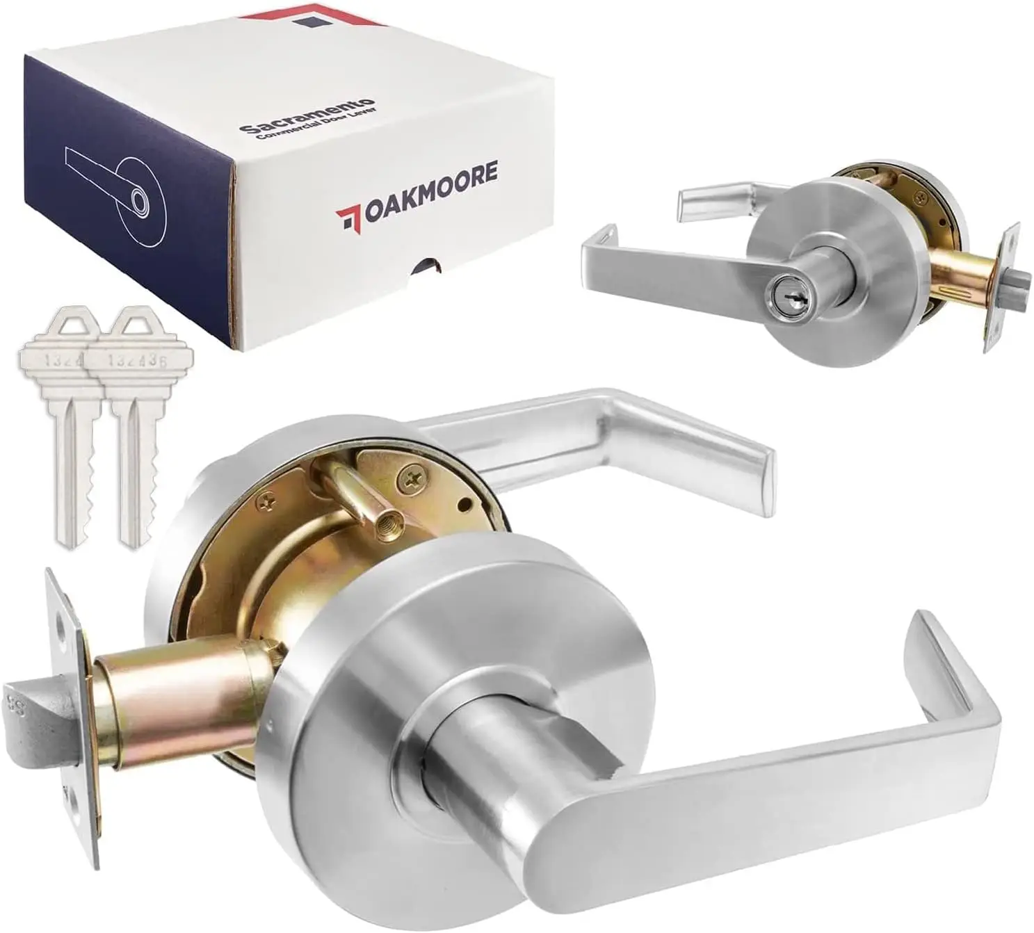 

Heavy Duty Commercial Door Handle with Storeroom Lock, Nickel Finish, UL/ADA Compliant for Schools & Businesses