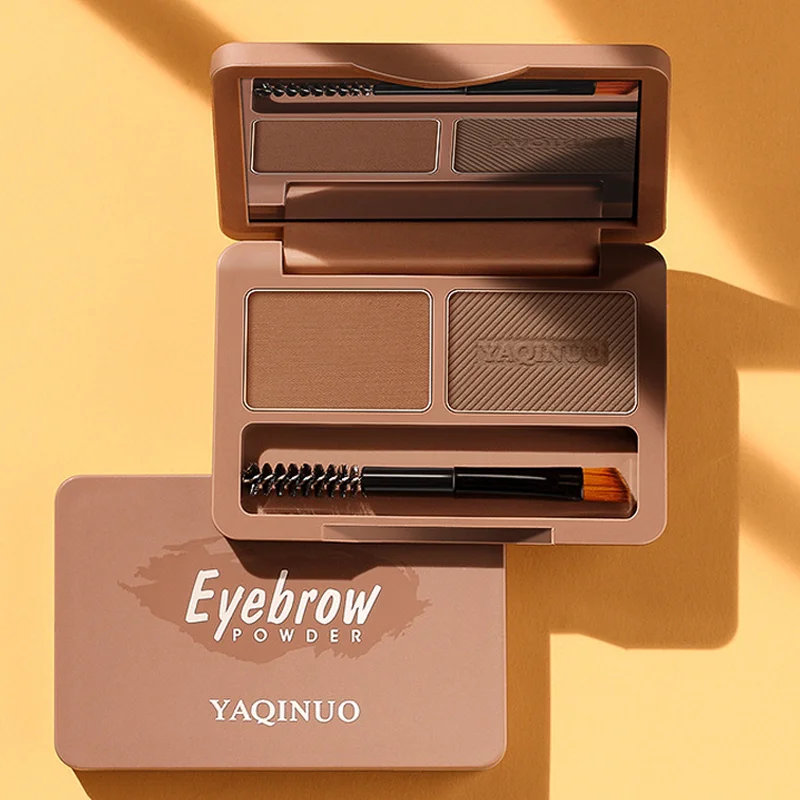 Eyebrow powder Eyebrow brush and mirror Waterproof anti-sweat makeup comes in a natural brown and dark brown grey brow powder