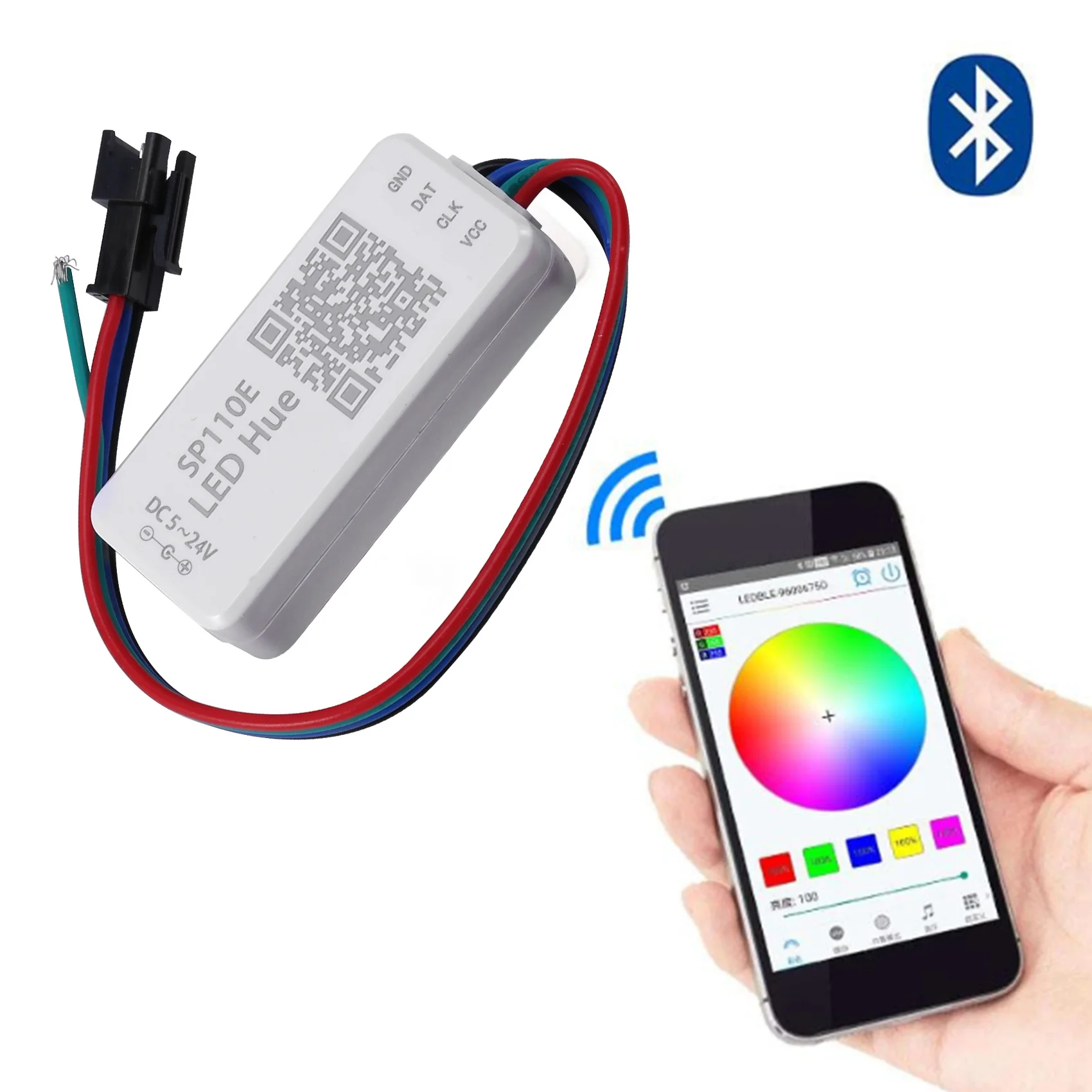 WS2812B SK6812RGB SK6812RGBW Bluetooth SP110E Mini Controller, Support ALL LED Strip/Module Light/Panel/String, IOS/Android App