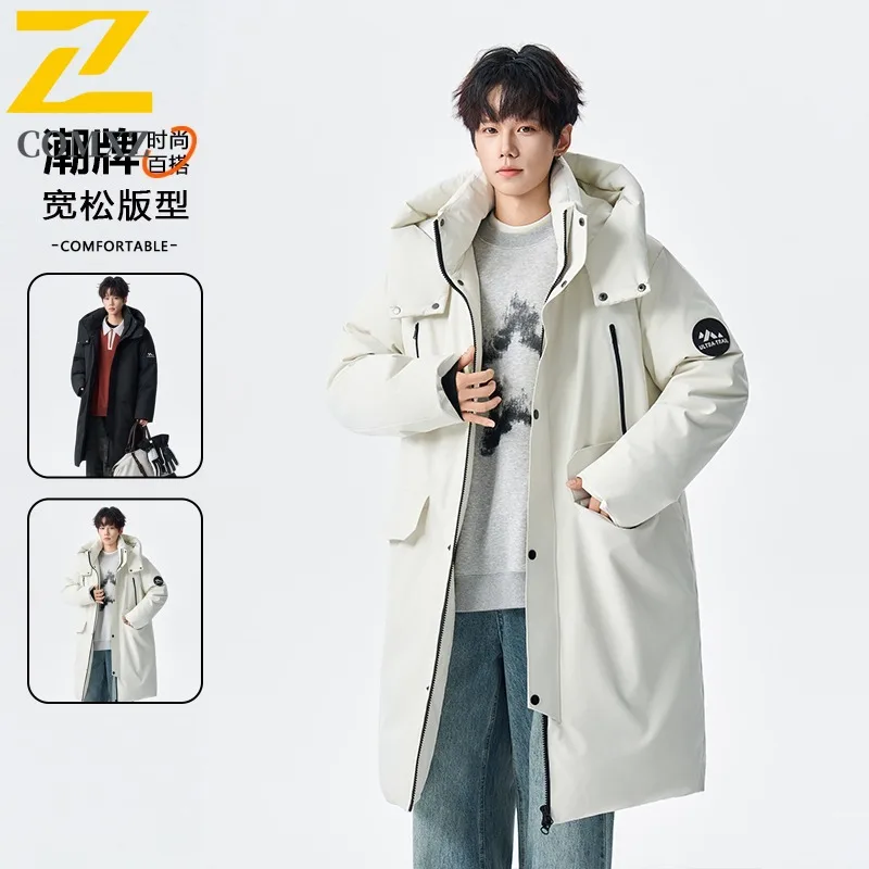 

COMXZ 2025 Winter Long Down Jacket Men Brand Designer Thick Warm Duck Down Coat Snow Street Cold-proof Hooded Filler Down Parkas