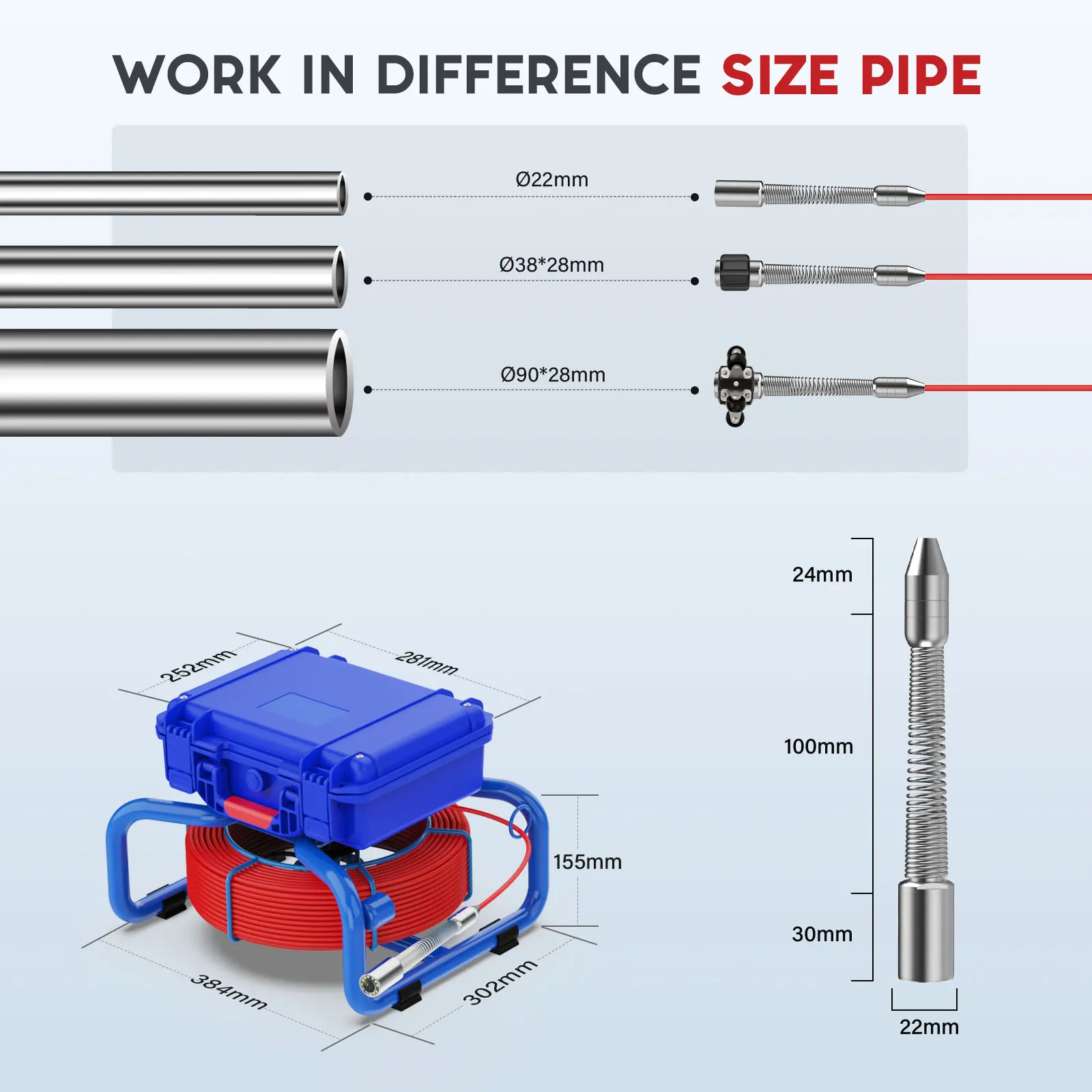 9 "DVR كاميرا فحص المجاري IP68 مقاوم للماء 20-50 متر 5 مللي متر كابل 512 هرتز مسبار التسوية الذاتية مع بطارية 4500 مللي أمبير 16 جيجابايت TF بطاقة