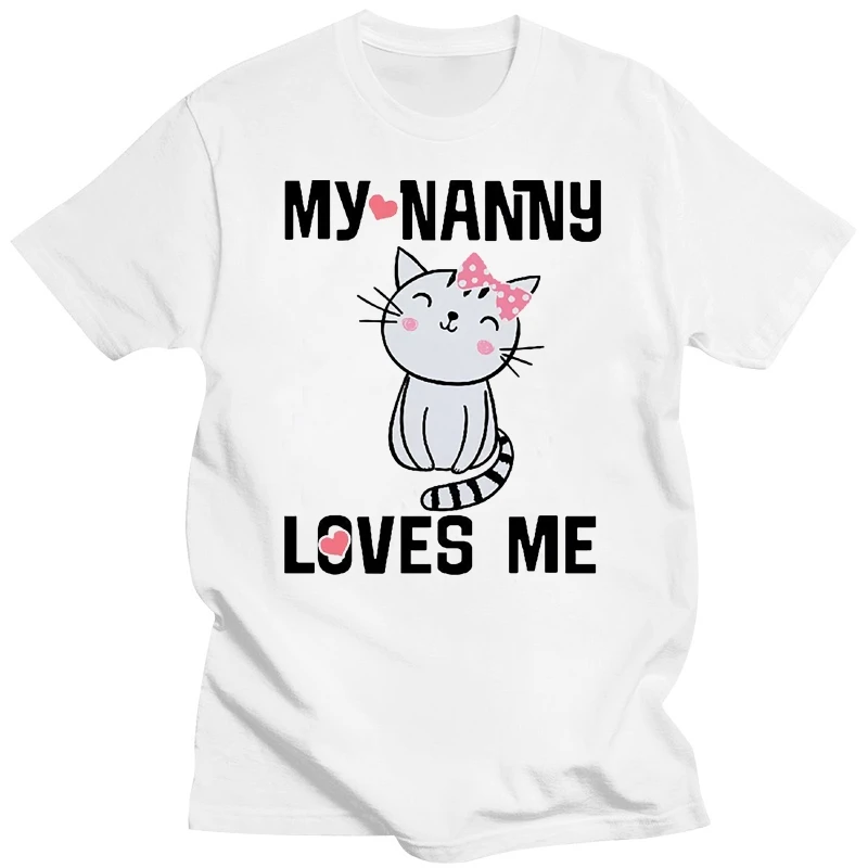 Inktastic My Nanny Loves Me Girls Gift Youth T-Shirt Cute Cat Clothing Grandma Retro O Neck Tee Shirt