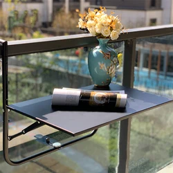 HIR1371 Small Mini European Modern Simple Garden Balcony Railing Metal Carbon Steel Wall Mounted Folding Hanging Learning Table