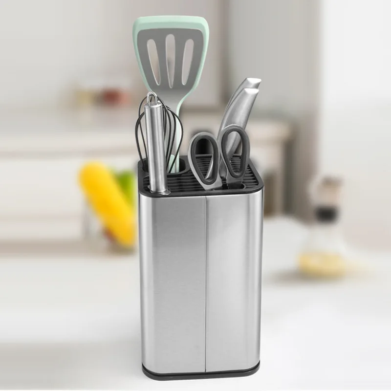 Square Stainless Steel Knife Holder Baking Tools Storage Kitchen Tools Storage Bucket Sharpener Scissors Universal Stand