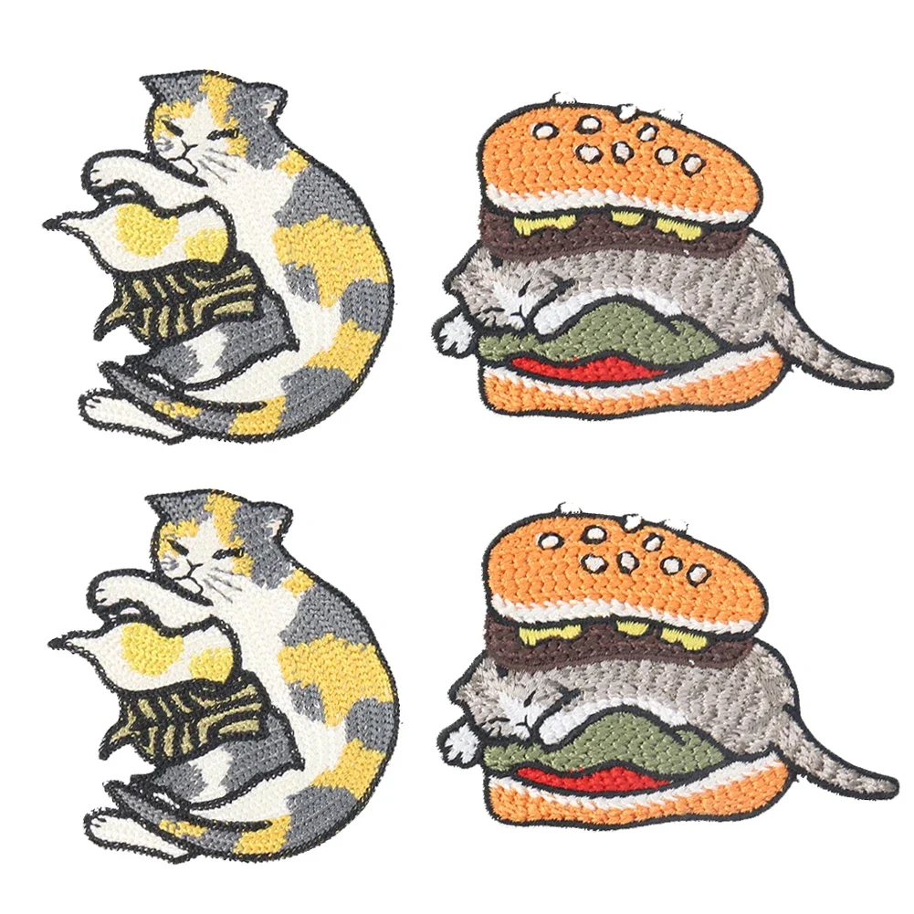 Cartoon Creative Cat Hamburger Embroidery Patch Sewing Ironing Craft Small Animal Cloth Sticker Jeans DIY Decoration Accessories