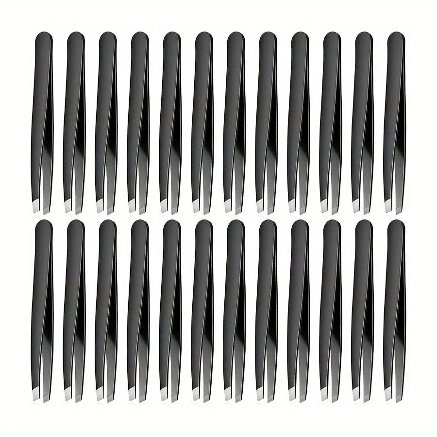 24-Pack Precision Eyebrow Tweezers, Stainless Steel, Slanted Tip, Facial Hair Removal, Eyebrow Grooming Tool for Men and Women