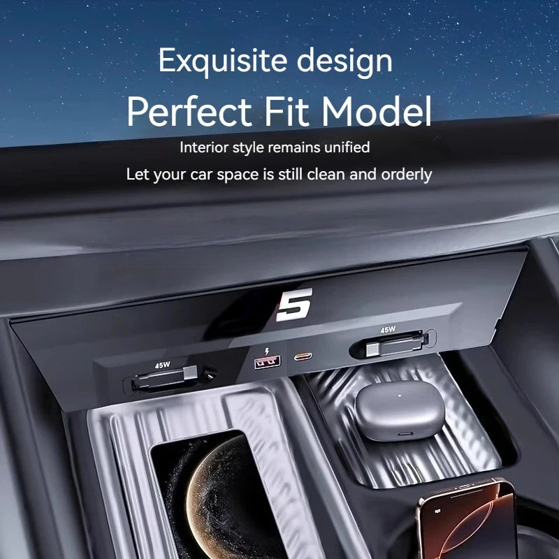USB Type-C Splitter Center Console Fast Charger Shunt Docking Station Extender Car InterioFor BMW 5 Series G60 2024 Accessories