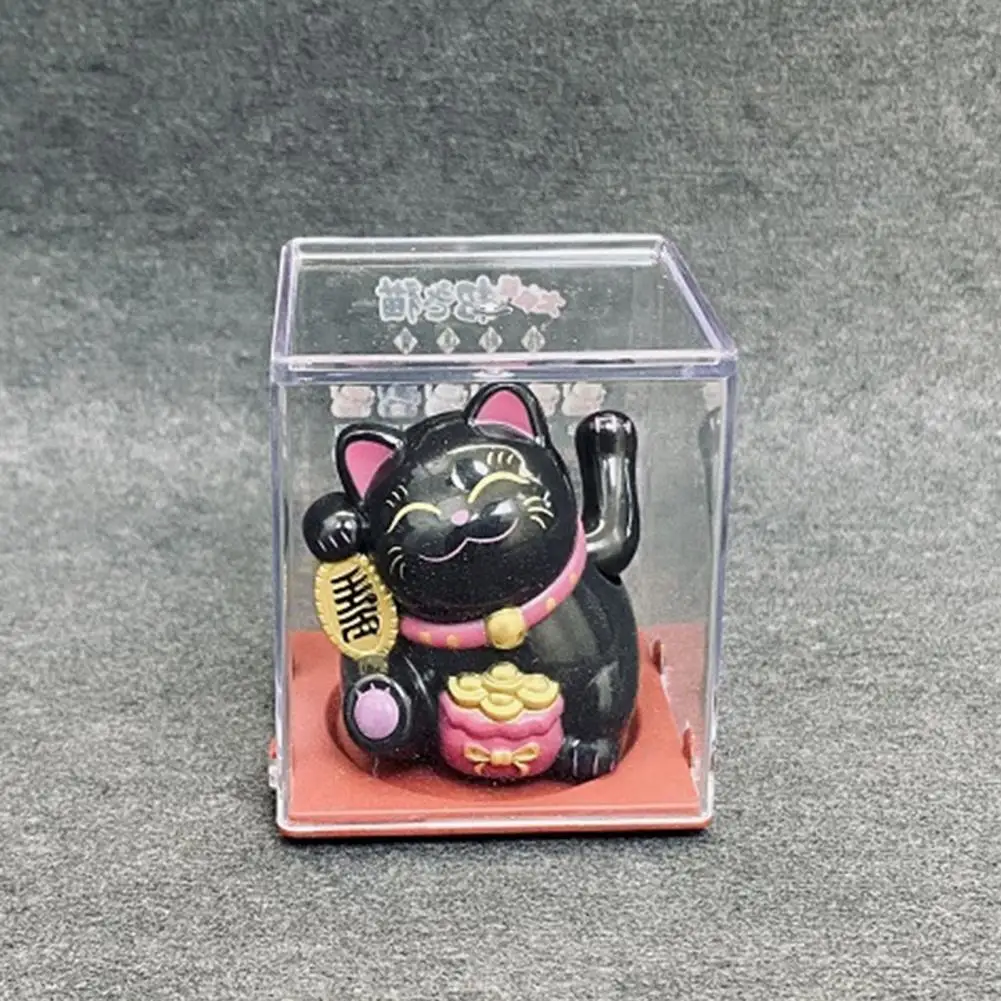 Solar Powered Shaking Hands Lucky Cat Figurine Shaking Hand Plastic Chinese Style Light Energy Fortune Cat Statue for Desktop