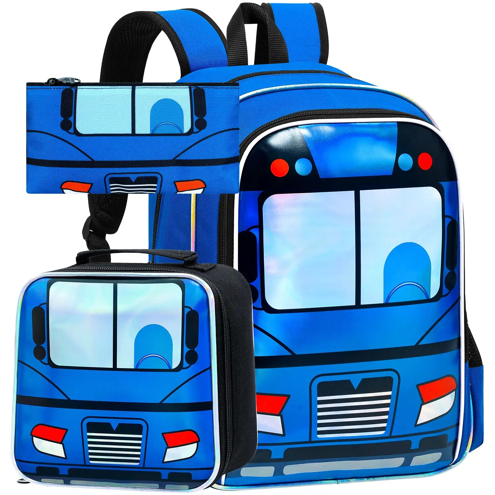 

3PCS Bus Backpack for Boys, Kids Bookbag Set with Lunch Box，Cute School Bag for Preschool Toddler
