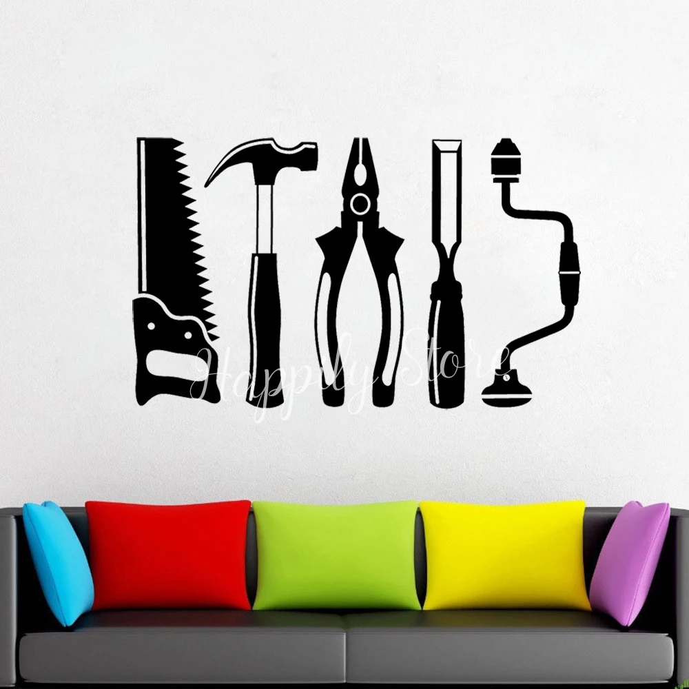 Car Repair Tool Wall Decal Hammer Wrench Saw Art Garage Decor Vinyl Wall Sticker Removable Chisel for Man Room Decoration T146