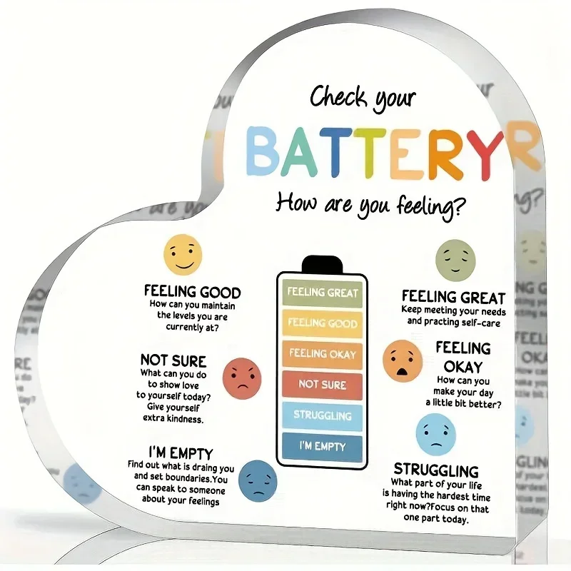 Heart Acrylic Plaque Check Your Battery Mood Tracker Mental Health Emotion Chart Desk Decor