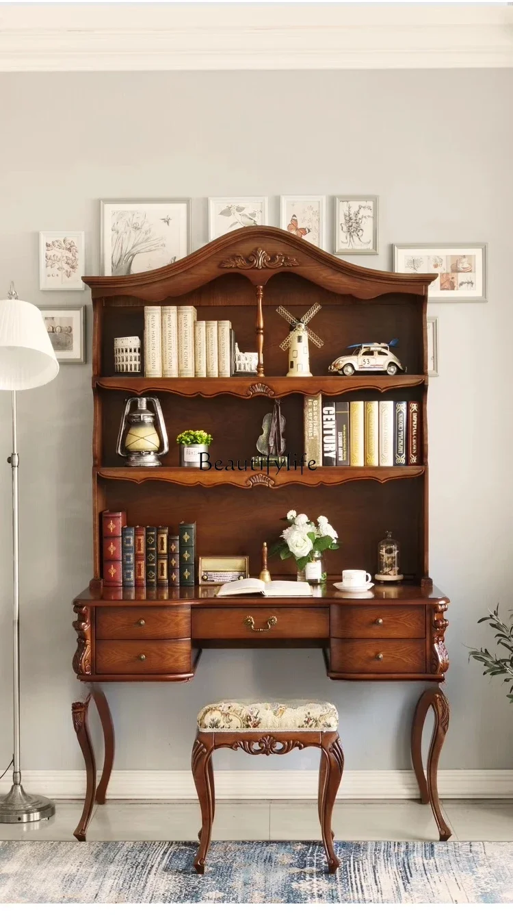 Yj21 Escritorio americano de madera maciza, estantería integrada, escritorio para ordenador de oficina, escritura individual para estudiantes de estilo europeo