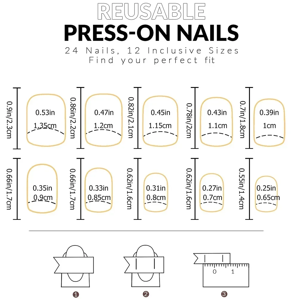 Fake Press on Nails, Black French Tip, Cute Press on Nails, Short Square, Love Design, Acyrlic Nails, 24pcs