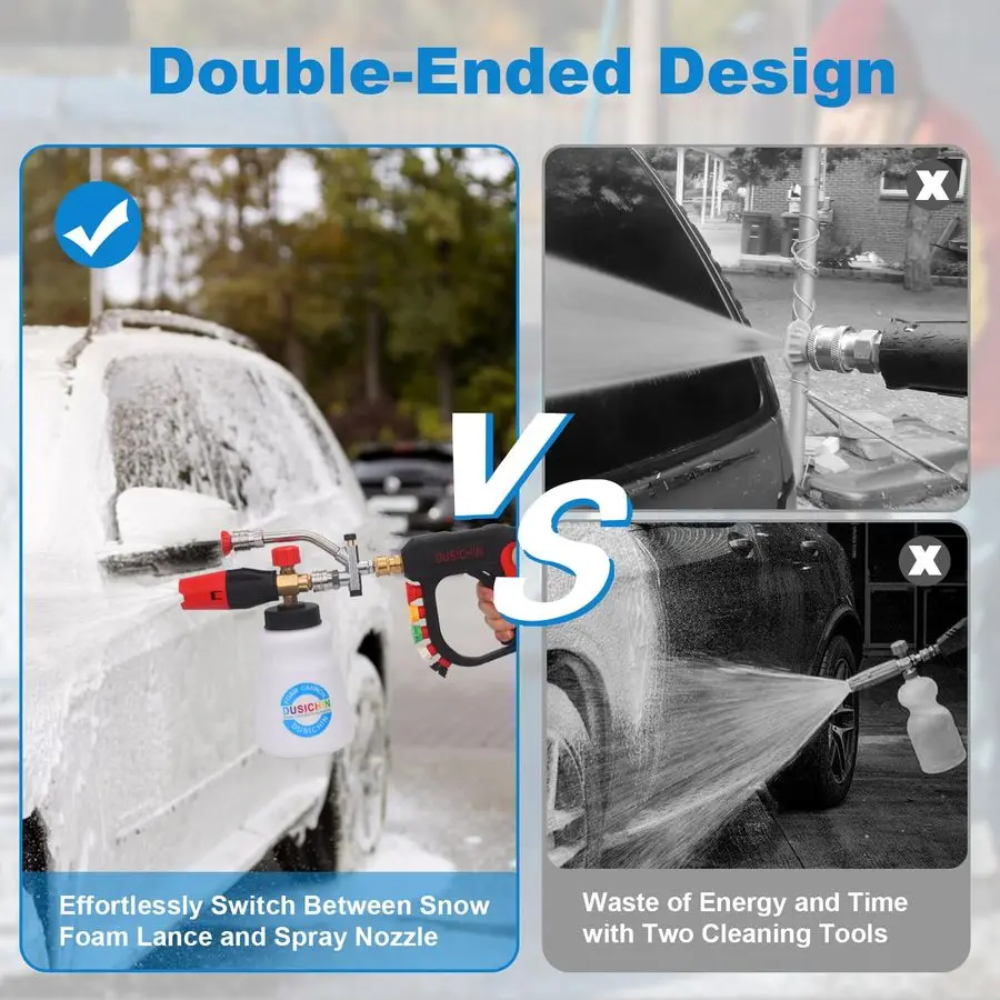 مدفع رغوة بندقية قصيرة لغسالة الضغط 1 4 موصل سريع، مجموعة مسدس رغوة غسيل السيارات ملحق موصل مزدوج، مرفق طرف مزدوج F