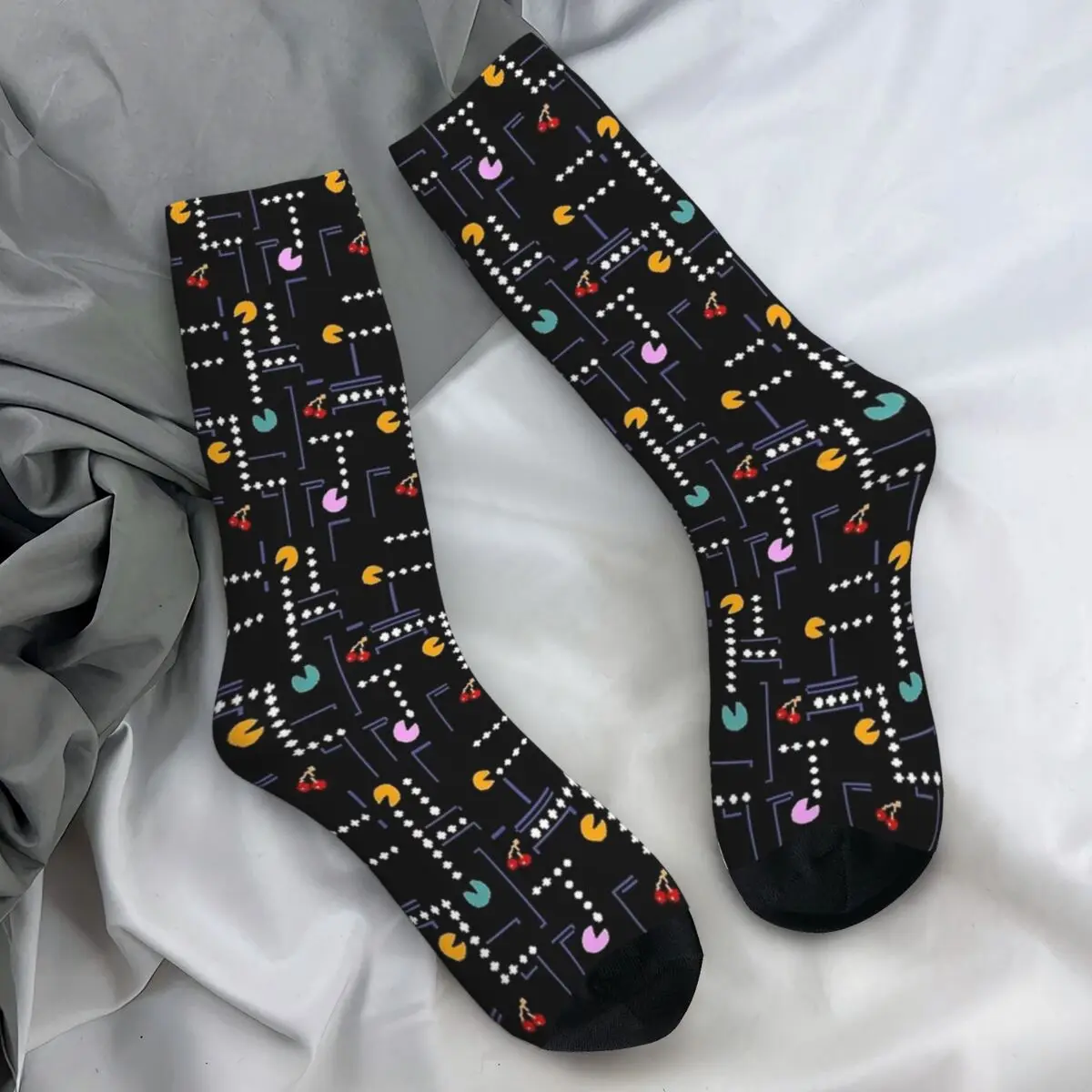 Unisex Men Socks 8 Bit Gobblers Video Game in Bright Colors Stockings Winter Elegant Warm Soft Socks Climbing Non Slip Socks